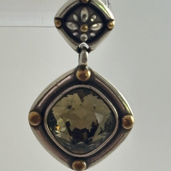 Deauville Gold and Silver-tone green gem post earrings - Picture 2 of 3